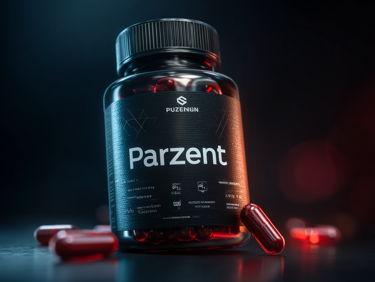 Parzent természetes szervezettisztító kapszulák semleges háttéren, gyógynövény kivonatokkal készült formulával